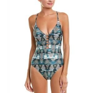 NEW LA BLANCA re-fresh v-plunge cross back one piece in blue